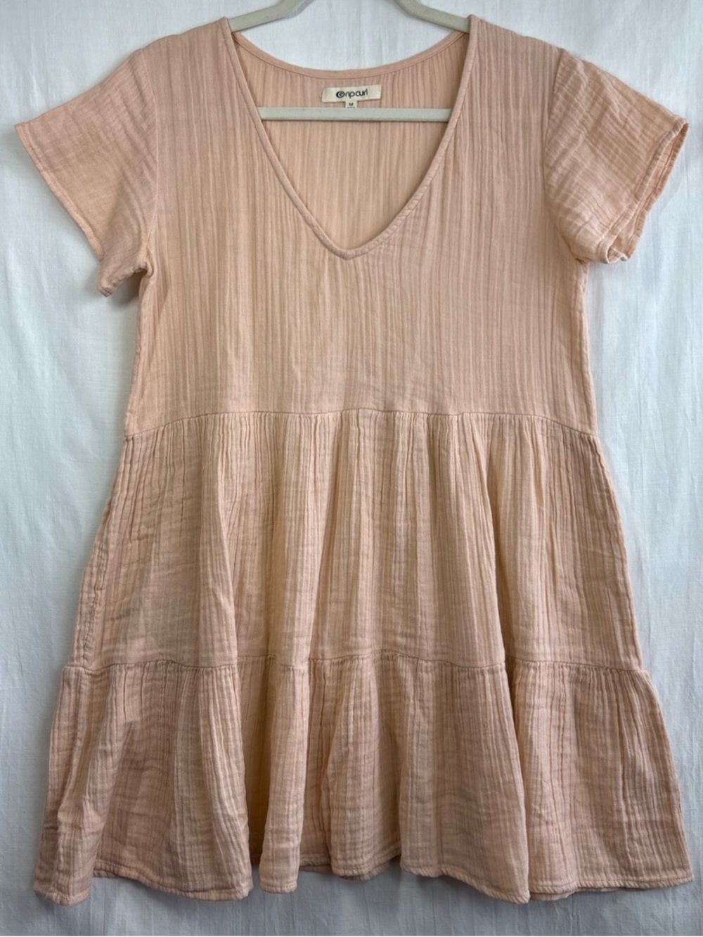 Rip Curl Peach-Pink Tiered Mini Dress